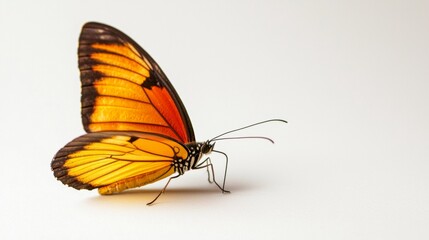 Colorful butterfly perched gracefully against a plain background in a close-up view