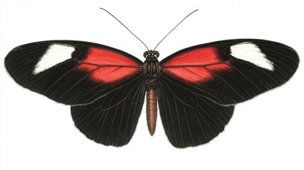 Obraz premium A beautiful butterfly with black, yellow, and orange wings flying isolated on a white background