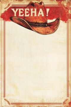 western style blank invitation design with stetson cowboy hat and text space border