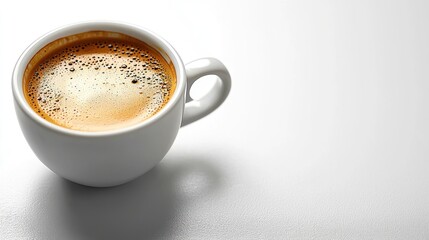 Close-up of Coffee in a White Cup on Light Gray Surface