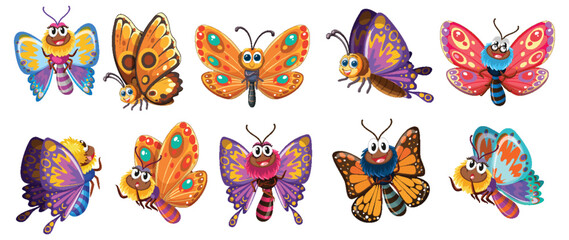 Obraz premium Colorful Cartoon Butterflies Collection