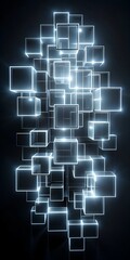 Obraz premium Dark Abstract Black Background with Glowing White Squares and Neon Glow Lines