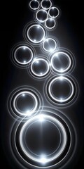 Dark Abstract Black Background with Glowing White Circles and Neon Glow Lines