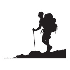 Hiking man Silhouettes. hiker with rucksacks and backpack silhouette.
