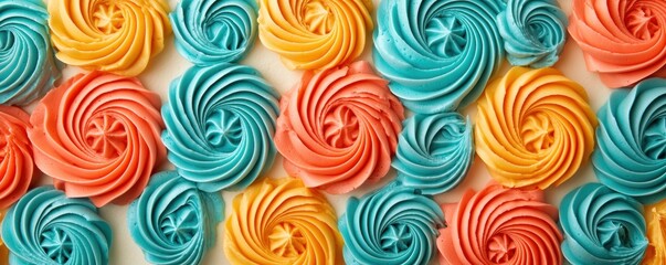 Colorful swirled buttercream cupcakes bakery food photography indoor close-up dessert art