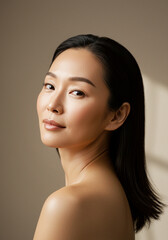 Portrait of a Beautiful Asian woman with perfect skin. Natural beauty, cosmetics, skin care concept. 