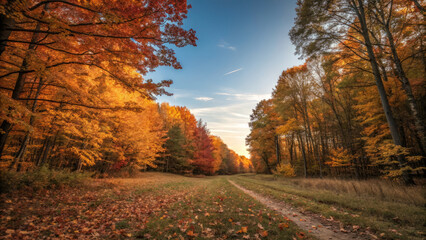 Fototapeta premium peaceful autumn landscape with vibrant fall foliage and winding path