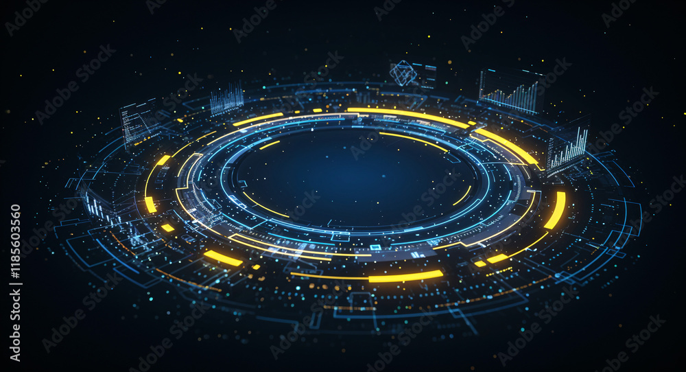 Poster abstract tech background with circuit interface lines and holographic elements . generative ai