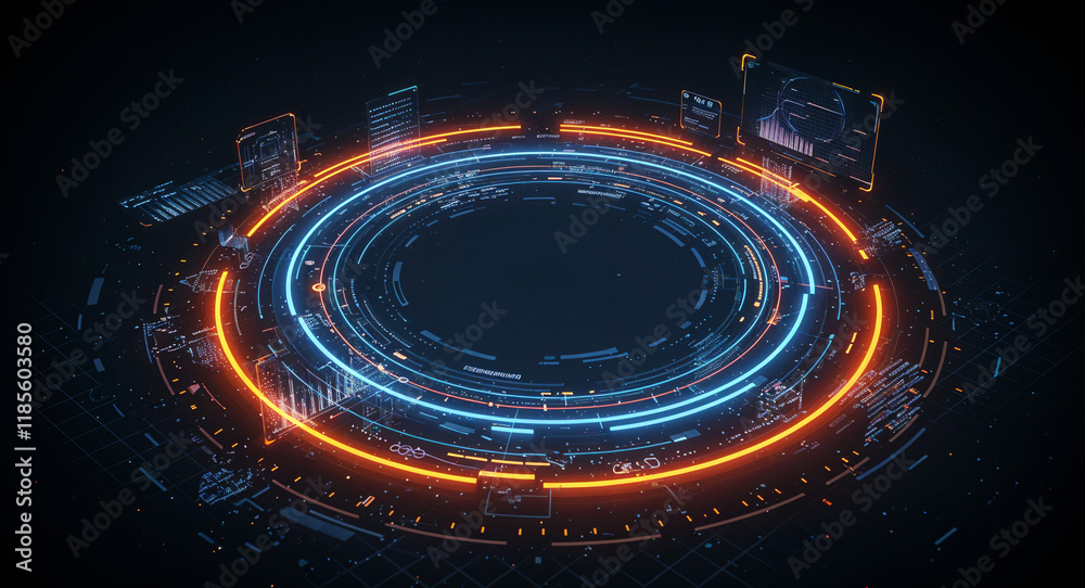 Poster abstract tech background with circuit interface lines and holographic elements . generative ai