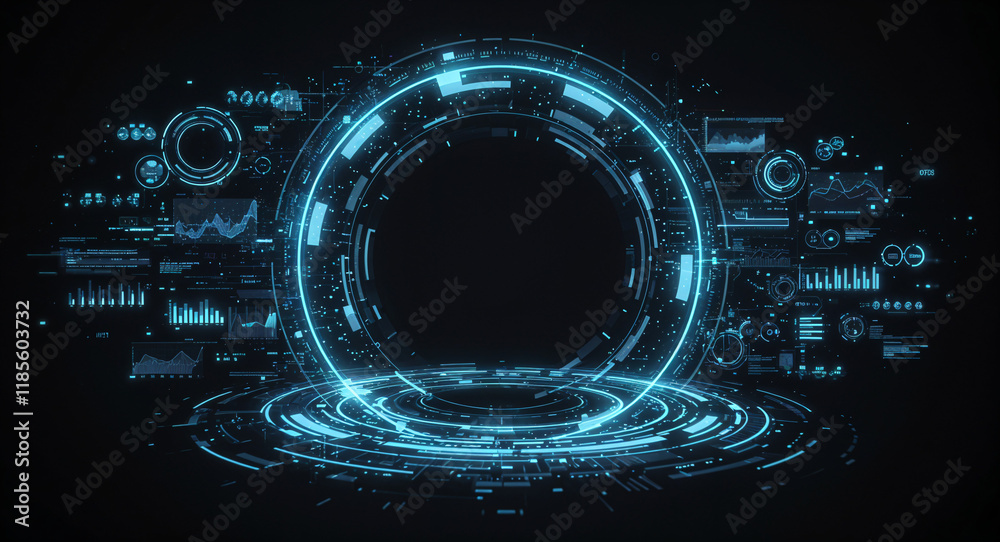Poster abstract tech background with circuit interface lines and holographic elements . generative ai