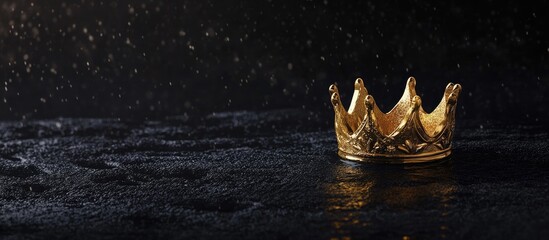 Elegant gold crown floating on dark reflective surface with ample space for personalized text or branding elements