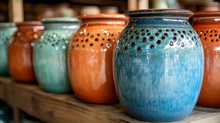 Handcrafted Ceramic Vases: Teal, Orange, and Brown Pottery Collection