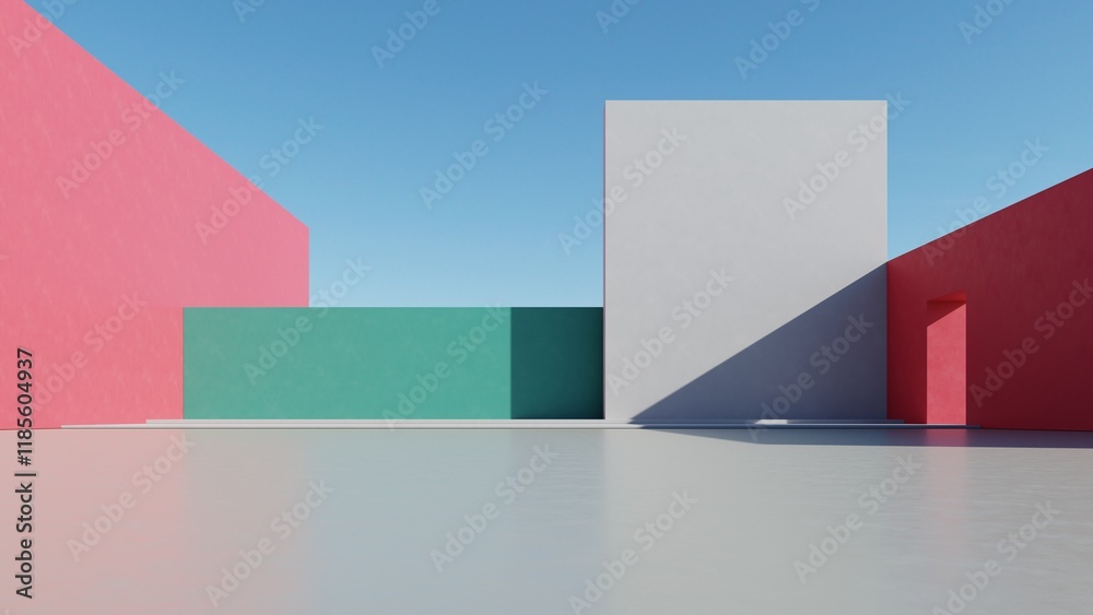 Poster 3d illustration of abstract minimal architecture background, geometric architectural design, 3d rendering