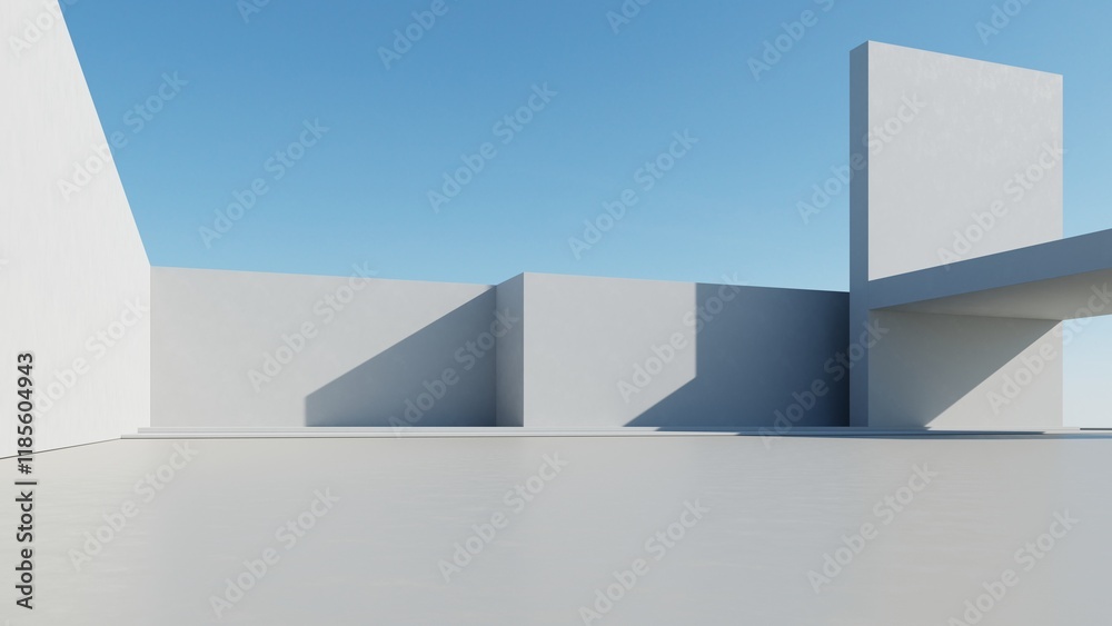 Poster 3d illustration of abstract minimal architecture background, geometric architectural design, 3d rend