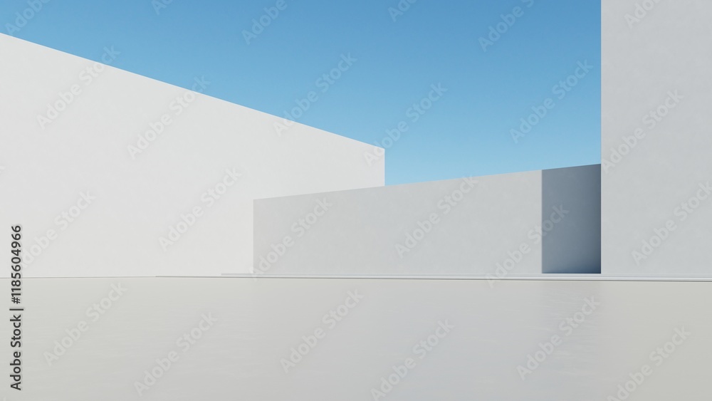 Poster 3d illustration of abstract minimal architecture background, geometric architectural design, 3d rendering