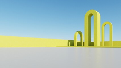 3d illustration of abstract minimal arch architecture background, geometric architectural design, 3d rendering
