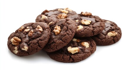 Obraz premium Homemade Chocolate Walnut Cookies Pile Close Up Deliciously Baked Dessert Treat Ideal for Sweet Lovers