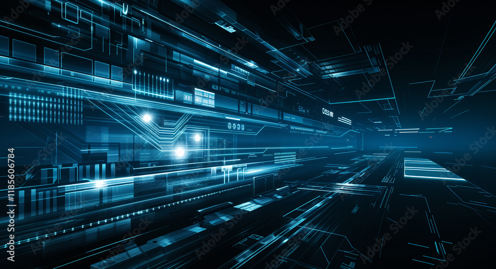 Poster abstract tech background with computer and holographic elements . generative ai