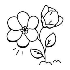 Blooming plant icon in drawing style 
