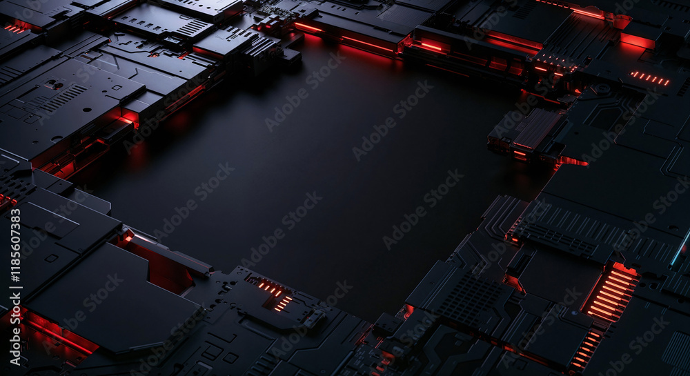 Poster minimalistic background with elements of computer board, it technology and microelectronics. generat