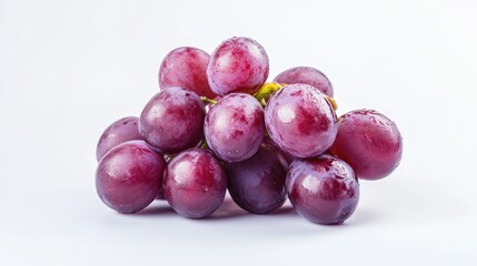 Vibrant bunch of fresh grapes glistening with moisture on a clean white background showcasing natural beauty and healthy eating options