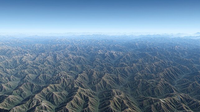 Aerial View of Vast Mountain Range Rolling Hills Green Landscape Scenic Nature