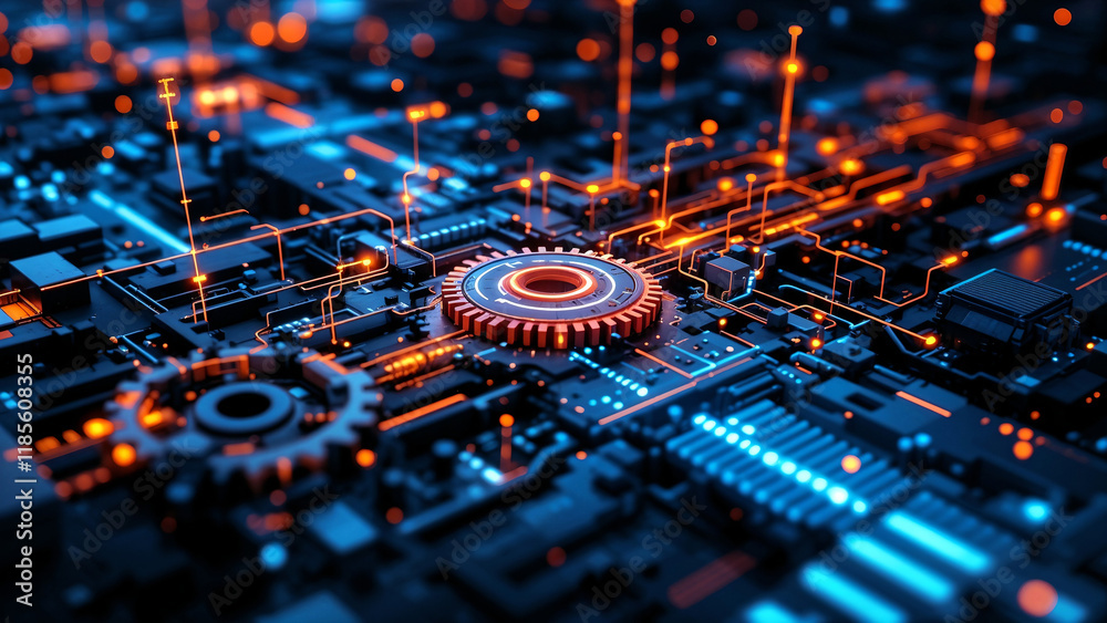 Aufkleber abstract tech background with pipe mechanism elements and holographic elements . generative ai