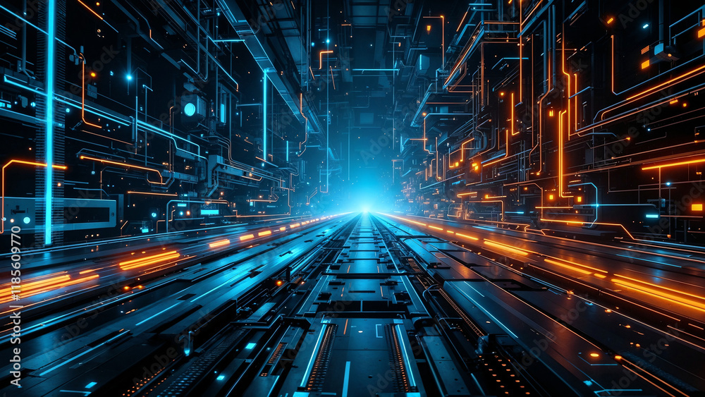 Poster abstract tech background with computer and holographic elements . generative ai