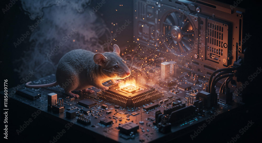 Poster the mouse sits inside the computer and heats up near the processor . generative ai