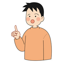 男性、若い、指をさす、驚く