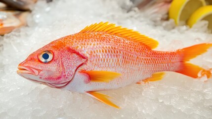 Vibrant fresh fish displayed on ice in a supermarket showcasing high-quality seafood for sale