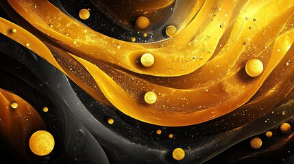 A stunning abstract design with vibrant yellow and black patterns set against a luxurious gold background, ideal for graphic design projects. 