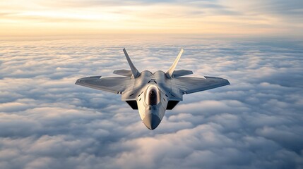 F-22 Military jet soaring above the clouds