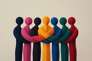 Diversity unity group concept. Colorful figures embracing, symbolizing unity and togetherness.