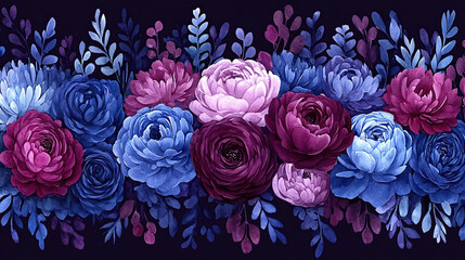 Purple and Blue Floral Border A floral border with shades of purple and blue flowers