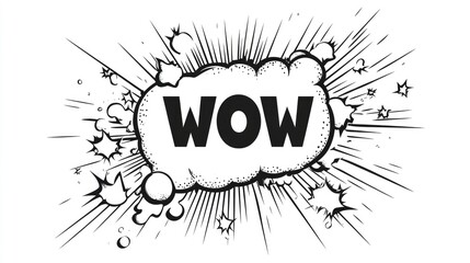 Comic style gray speech bubble featuring bold WOW expression with explosive effects on a clean white background. Perfect for dynamic communication.