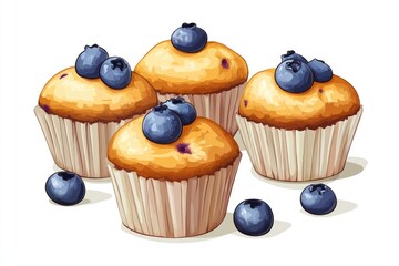 Deliciously Classic Blueberry Muffins Isolated on Bright White Surface