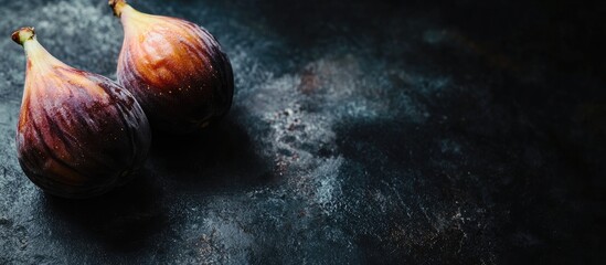 Ripe Fresh Figs on Dark Textured Surface with Empty Space for Creative Text Overlay