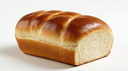 Golden Brown Baked Loaf of Bread on White Background Delicious Fresh Homemade Bakery Product
