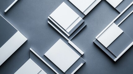 Minimalist abstract geometric design featuring white lines and shadows on a gray background in a studio setting.