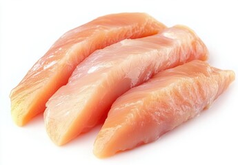 Fresh Raw Chicken Breast Fillets on White Background for Culinary, Healthy Eating, and Nutrition Concepts with Texture and Color Variation in Meat