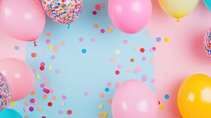 Colorful Balloons and Confetti on a Pastel Background for Home Pajama Party Celebration Invitation Design