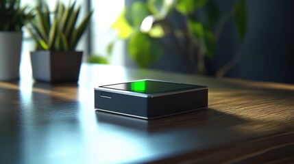 Vintage pager on a desk symbolizing the evolution of communication technology from analog to digital in a modern setting.