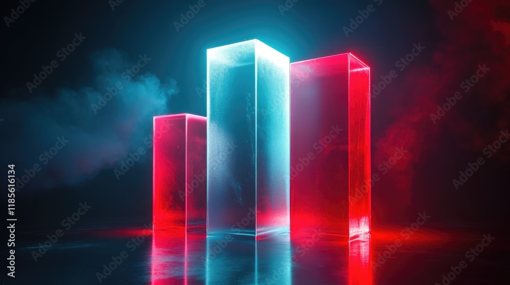 Poster an abstract d bar graph illustrating a comparison of different categories, with glossy textures and 