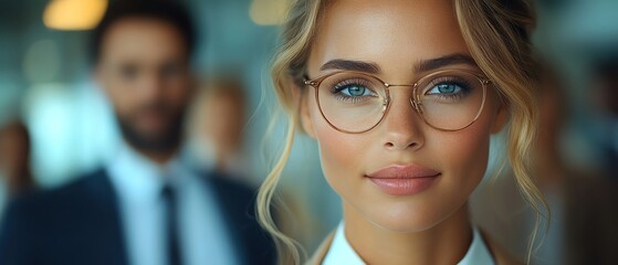 Diverse business team standing confidently, professional attire, bright setting