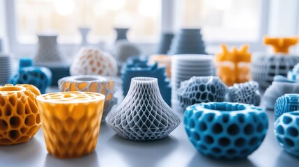 Naklejka premium Advanced 3D Printed Structures Showcasing Innovative Materials for Durable Applications in Engineering and Design