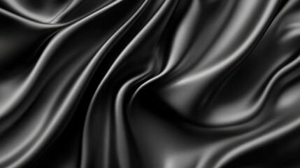 Fototapeta premium Elegant Black Satin Fabric Texture with Smooth Gradient Waves and Soft Shimmering Appearance on Dark Background