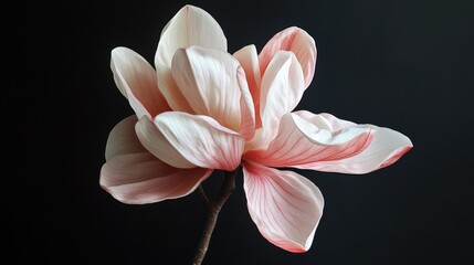 Fototapeta premium Elegant indoor flower featuring soft pink and white petals against a dark background showcasing natural beauty and delicate design.