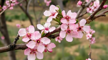 Delicate pink blossoms on tree branch during springtime showcasing nature's beauty and freshness