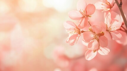 Fototapeta premium Soft pastel cherry blossom background featuring peach and blush tones for tranquil presentations and creative projects